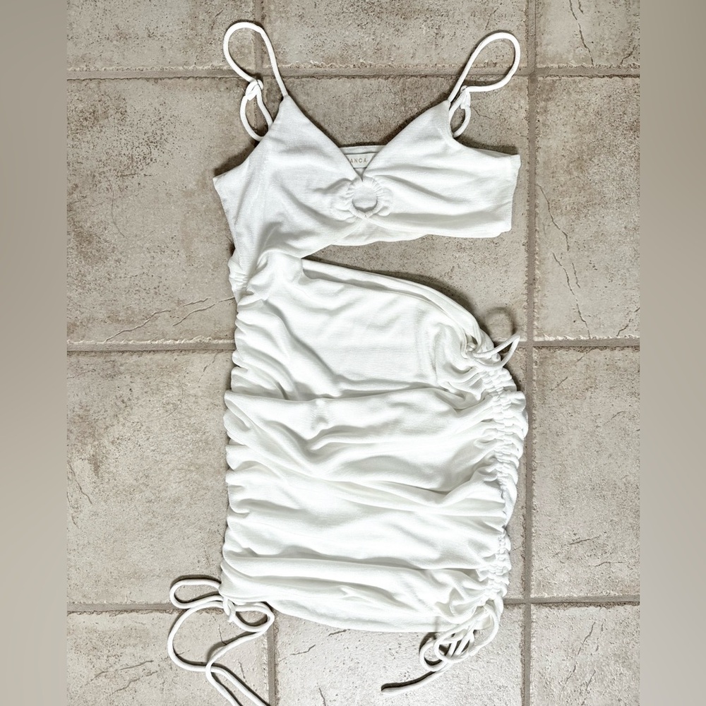 White Ruched Cutout Dress